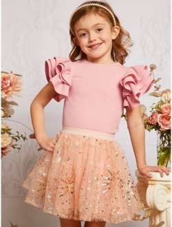 Kids CHARMNG Toddler Girls Ruffle Trim Layered Sleeve Top