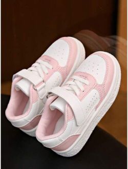 1pair Girls Two Tone Lace Up Design Hook-and-loop Fastener Skate Shoes