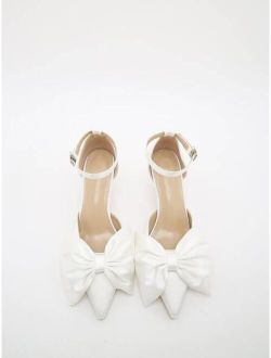 Bow Decor Point Toe Stiletto Heeled Ankle Strap Pumps