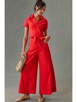 Faux-Wrap Short-Sleeve Culotte Jumpsuit