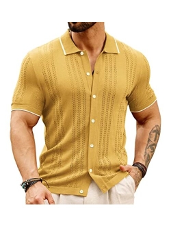 Men's Breathable Knit Polo Shirt Hollow Out Bowling Button Shirts