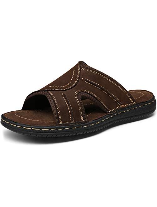 Jousen Men's Leather Sandals Arch Support Slide Outdoor Retro Fisherman Sandals For Men