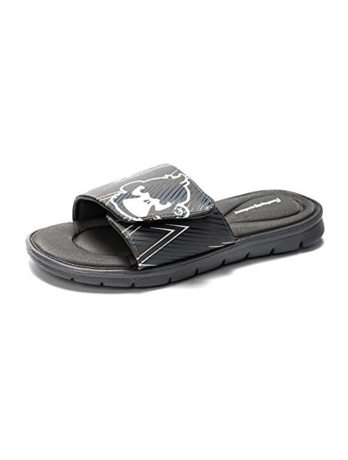 FUNKYMONKEY Memory Foam Sandals for Men, Outdoor Adjustable Comfort Graphic Strap Slide Sandals