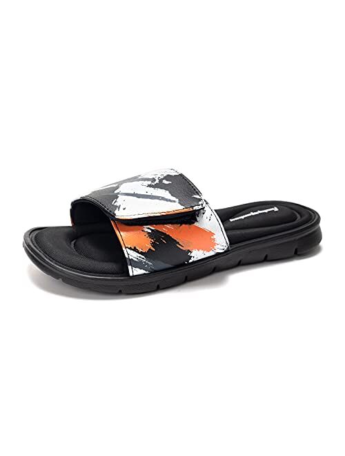 FUNKYMONKEY Memory Foam Sandals for Men, Outdoor Adjustable Comfort Graphic Strap Slide Sandals