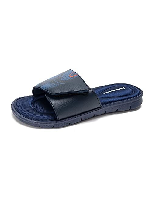 FUNKYMONKEY Memory Foam Sandals for Men, Outdoor Adjustable Comfort Graphic Strap Slide Sandals