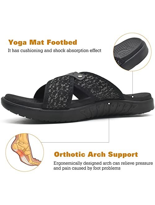 ONCAI Mens Criss Cross Sandals,Arch Support Recovery Sport Slippers Slides with Plantar Fasciitis Orthotic Footbed