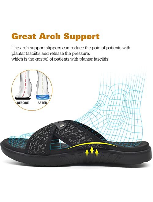 ONCAI Mens Criss Cross Sandals,Arch Support Recovery Sport Slippers Slides with Plantar Fasciitis Orthotic Footbed