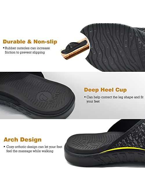 ONCAI Mens Criss Cross Sandals,Arch Support Recovery Sport Slippers Slides with Plantar Fasciitis Orthotic Footbed