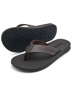 ADAX Mens Comfortable Leather Flip Flops,Non-Slip Sport Cushion Beach Slippers Thong Sandals