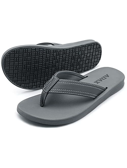 ADAX Mens Comfortable Leather Flip Flops,Non-Slip Sport Cushion Beach Slippers Thong Sandals