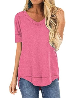 JomeDesign Summer Tops for Women Short Sleeve Side Split Casual Loose Tunic Top