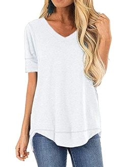 JomeDesign Summer Tops for Women Short Sleeve Side Split Casual Loose Tunic Top