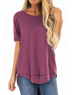 JomeDesign Summer Tops for Women Short Sleeve Side Split Casual Loose Tunic Top