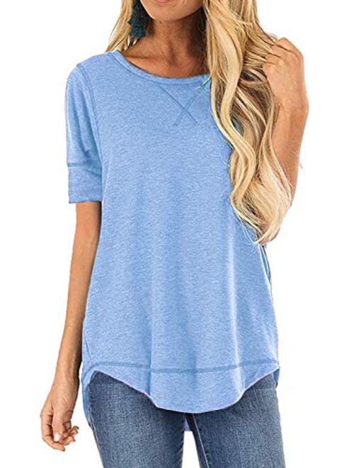 JomeDesign Summer Tops for Women Short Sleeve Side Split Casual Loose Tunic Top