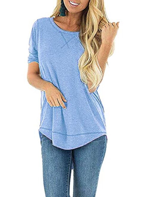 JomeDesign Summer Tops for Women Short Sleeve Side Split Casual Loose Tunic Top