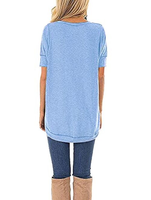 JomeDesign Summer Tops for Women Short Sleeve Side Split Casual Loose Tunic Top