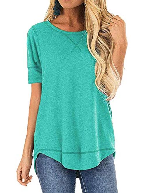 JomeDesign Summer Tops for Women Short Sleeve Side Split Casual Loose Tunic Top