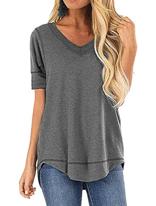 JomeDesign Summer Tops for Women Short Sleeve Side Split Casual Loose Tunic Top