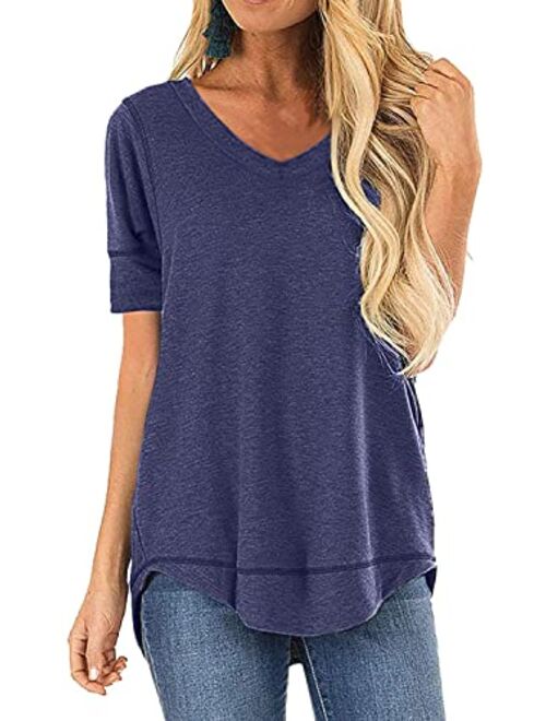 JomeDesign Summer Tops for Women Short Sleeve Side Split Casual Loose Tunic Top