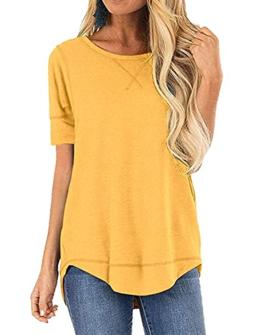 JomeDesign Summer Tops for Women Short Sleeve Side Split Casual Loose Tunic Top