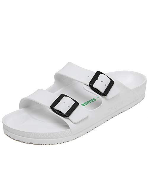 SAGUARO Men's Women's Comfort Slides Double Buckle Sandals Lightweight Adjustable EVA Sandals with Rubble Sole