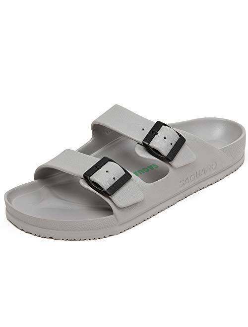 SAGUARO Men's Women's Comfort Slides Double Buckle Sandals Lightweight Adjustable EVA Sandals with Rubble Sole