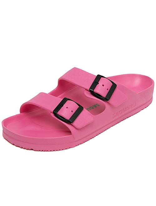 SAGUARO Men's Women's Comfort Slides Double Buckle Sandals Lightweight Adjustable EVA Sandals with Rubble Sole