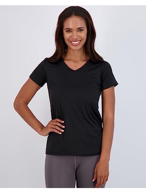 Real Essentials 5 Pack: Women's Short Sleeve V-Neck Activewear T-Shirt Dry-Fit Moisture Wicking Yoga Top (Available in Plus)