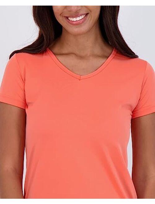 Real Essentials 5 Pack: Women's Short Sleeve V-Neck Activewear T-Shirt Dry-Fit Moisture Wicking Yoga Top (Available in Plus)