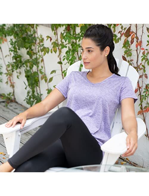 Real Essentials 5 Pack: Women's Short Sleeve V-Neck Activewear T-Shirt Dry-Fit Moisture Wicking Yoga Top (Available in Plus)