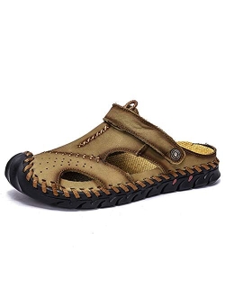 MIXSNOW Mens Closed Toe Leather Sandals Summer Casual Fisherman Sandals Walking Outdoor Beach Shoes