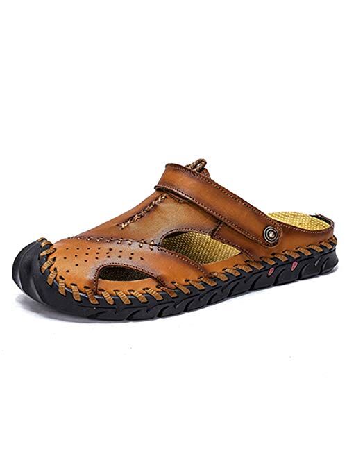 MIXSNOW Mens Closed Toe Leather Sandals Summer Casual Fisherman Sandals Walking Outdoor Beach Shoes