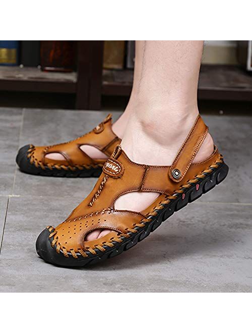 MIXSNOW Mens Closed Toe Leather Sandals Summer Casual Fisherman Sandals Walking Outdoor Beach Shoes