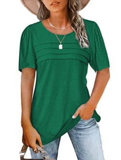 JomeDesign Womens Summer Tops Short Sleeve Crew Neck Shirts Puff Sleeve Casual Tshirts