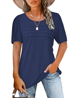 JomeDesign Womens Summer Tops Short Sleeve Crew Neck Shirts Puff Sleeve Casual Tshirts