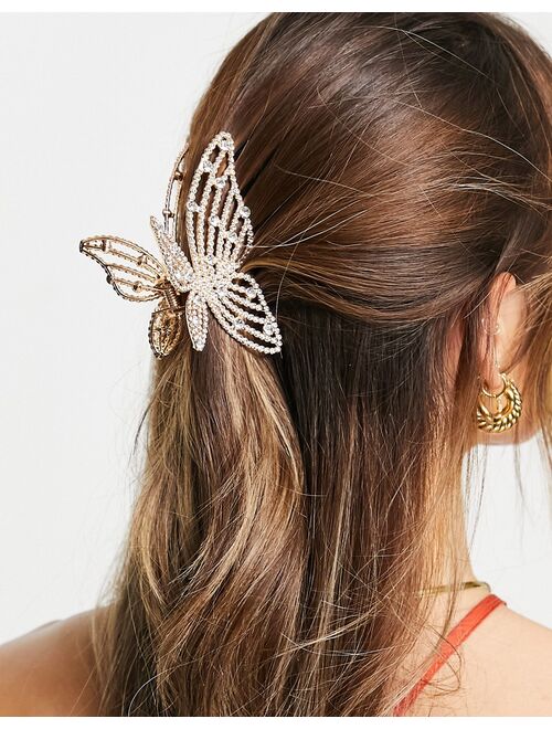 ASOS DESIGN hair claw with diamante butterfly detail in gold tone