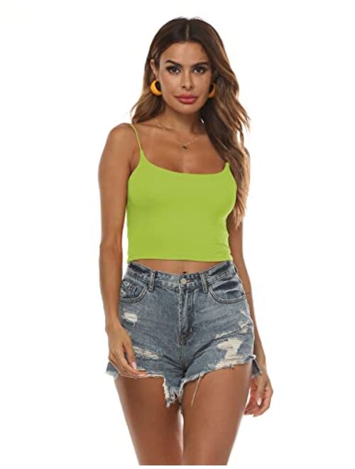 Amiliashp Amilia Women's Basic Solid Cami Spaghetti Double Layer Crop Tank Top