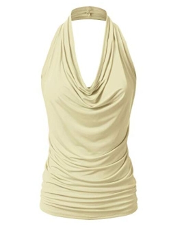 EIMIN Women's Casual Halter Neck Draped Front Sexy Backless Tank Top (S-3XL)