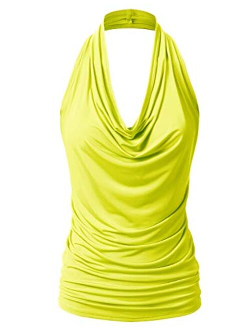 EIMIN Women's Casual Halter Neck Draped Front Sexy Backless Tank Top (S-3XL)