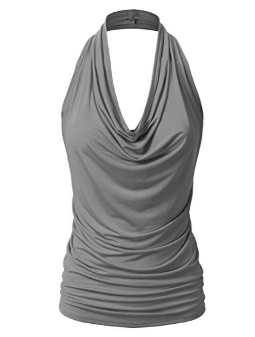 EIMIN Women's Casual Halter Neck Draped Front Sexy Backless Tank Top (S-3XL)