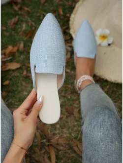 Women Color Block Point Toe Flat Mules Fashion Outdoor Flats