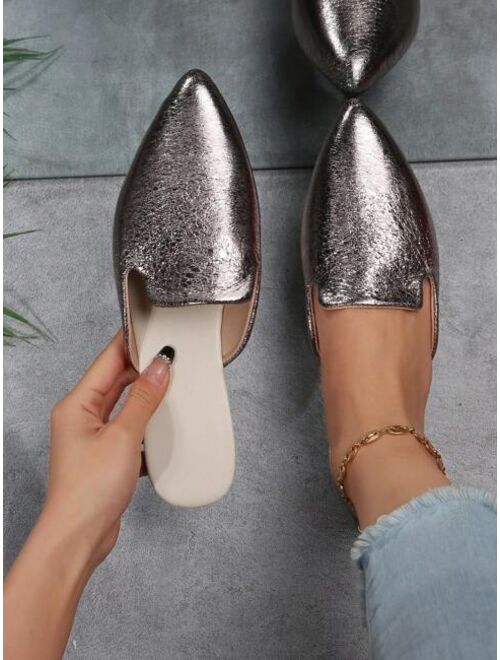 Women Color Block Point Toe Flat Mules Fashion Outdoor Flats