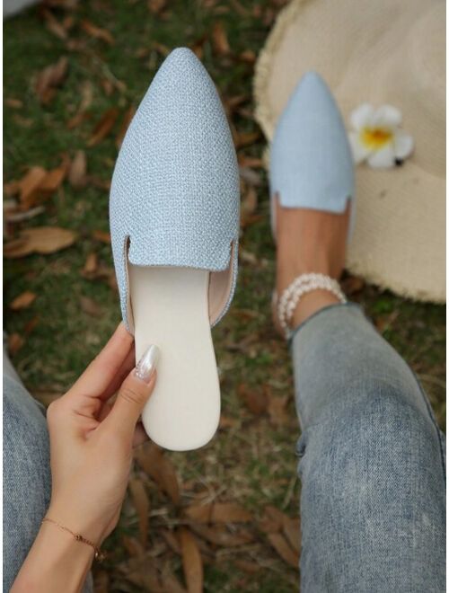 Women Color Block Point Toe Flat Mules Fashion Outdoor Flats