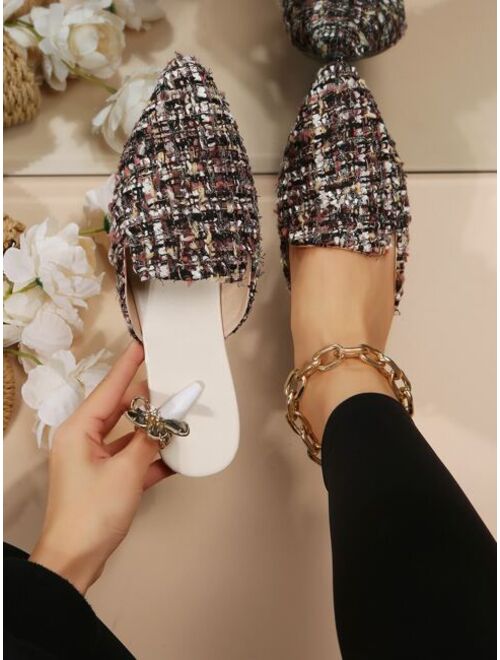 Women Color Block Point Toe Flat Mules Fashion Outdoor Flats