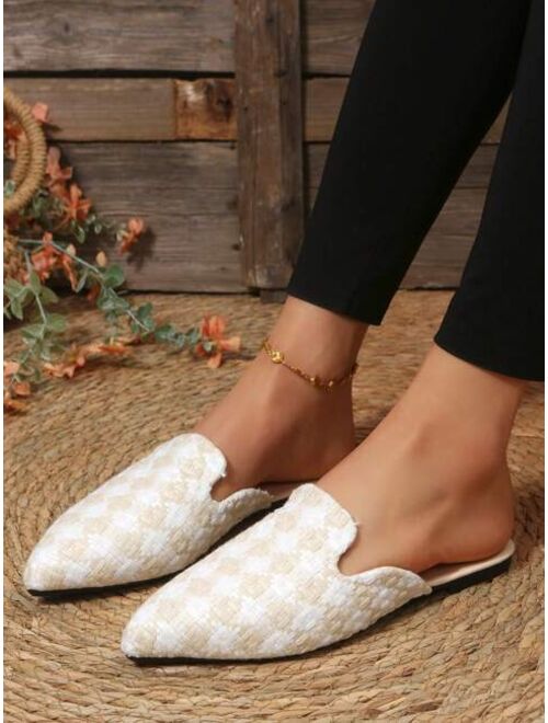 Women Color Block Point Toe Flat Mules Fashion Outdoor Flats