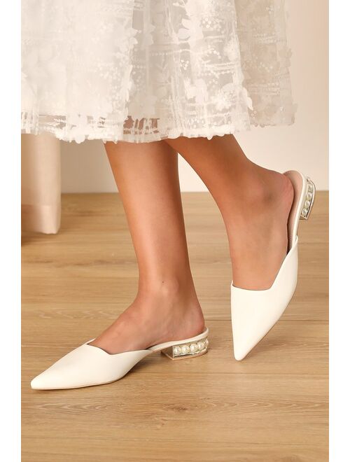 Lulus Perlia White Pearl Pointed-Toe Mules