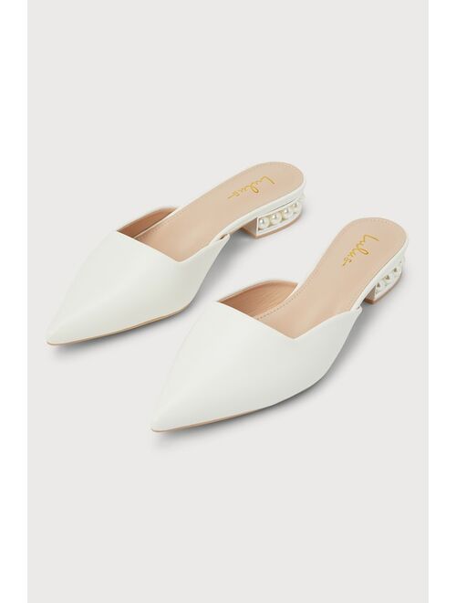 Lulus Perlia White Pearl Pointed-Toe Mules