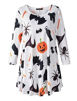 Veranee Women's Plus Size Swing Tunic Top 3/4 Sleeve Floral Flare T-Shirt