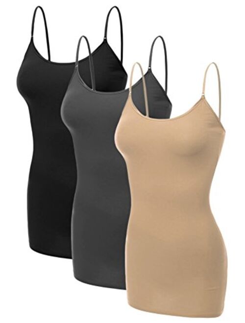 Emmalise Women's Basic Casual Long Camisole Adjustable Strap Cami Layering Top