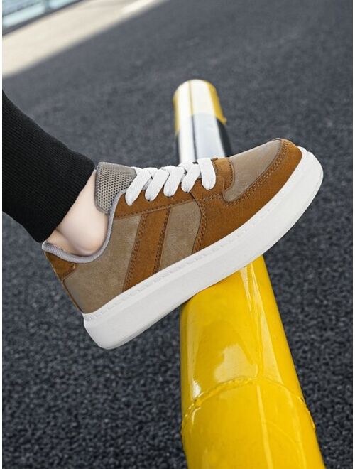 Shein Boys Color Block Skate Shoes, Lace-up Front Sporty Sneakers